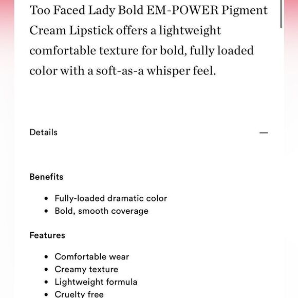 🌻 Too Faced Lady Bold Cream Lipstick Power Move New Full Size - Picture 8 of 9